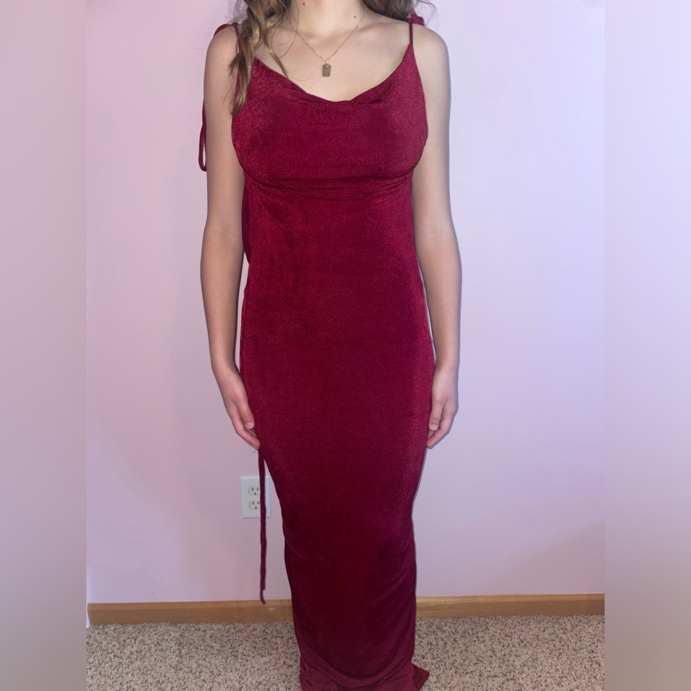 Melani The Label Cristina Cow Neck Gown With Low Back Drape